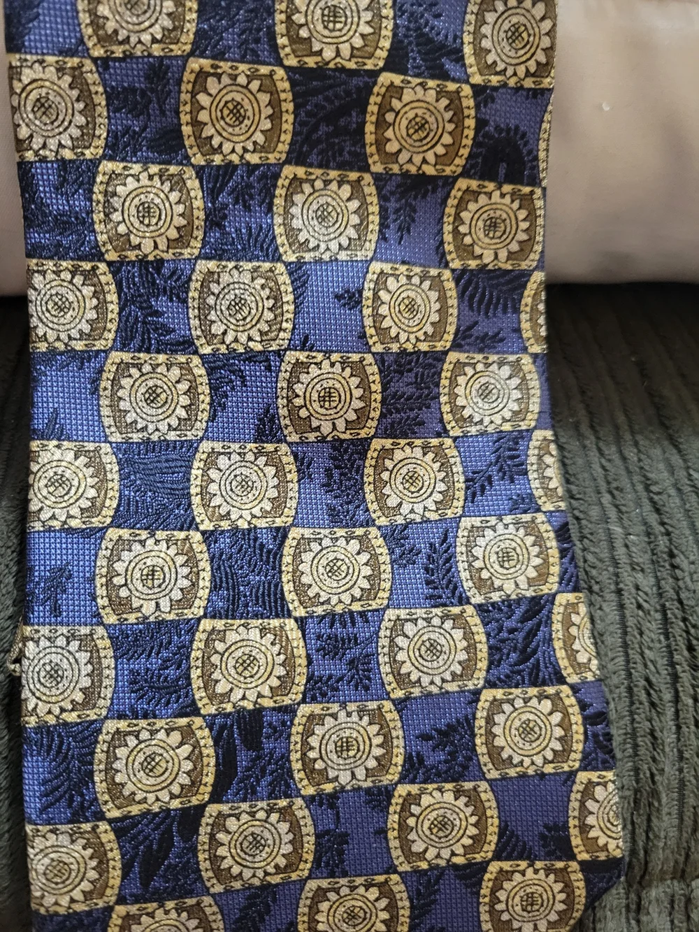 Robert Talbott Blue and Gold Geometric Medallion Silk Tie
